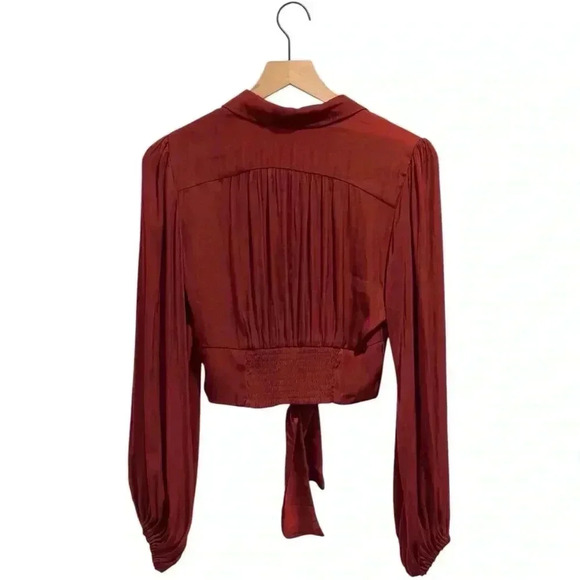 Free People Say it Ain’t So Blouse, Red, Long Sleeve, Cropped, V Neck, XS - Picture 3 of 16